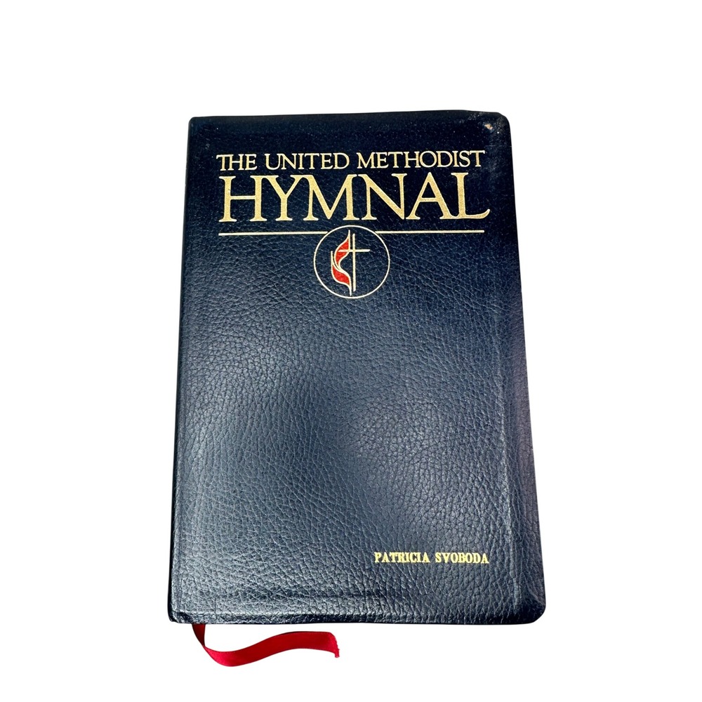 The United Methodist Hymnal Book Gold Gilded Leather Navy Blue Personalized